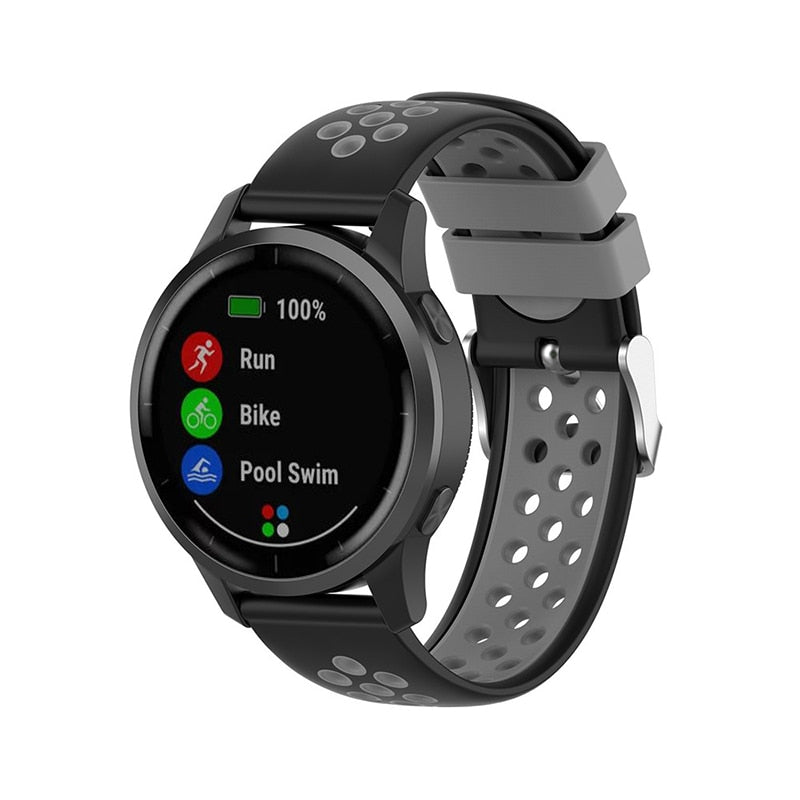 For Garmin Vivoactive 4, Venu 2/3 & Forerunner 255/255M/265 | Silicone Sports Strap | Black/Grey