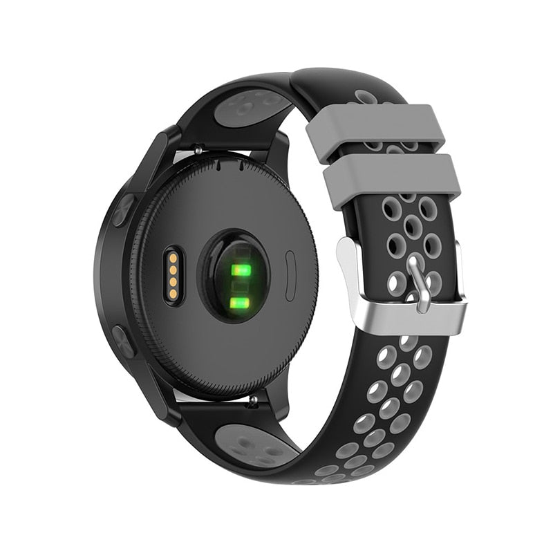 For Garmin Vivoactive 4, Venu 2/3 & Forerunner 255/255M/265 | Silicone Sports Strap | Black/Grey