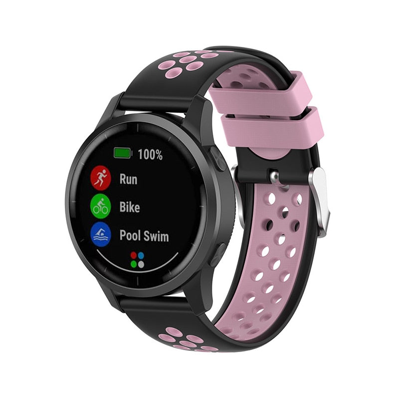 For Garmin Vivoactive 4, Venu 2/3 & Forerunner 255/255M/265 | Silicone Sports Strap | Black/Pink