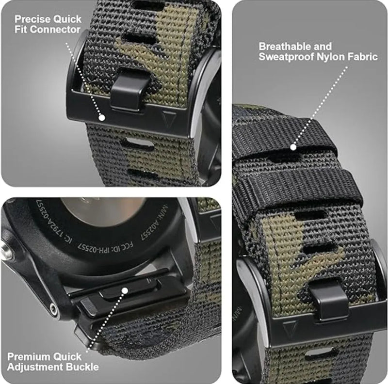 22mm Garmin Watch Strap | Tier 1 Nylon Camo | 7 Colours Available